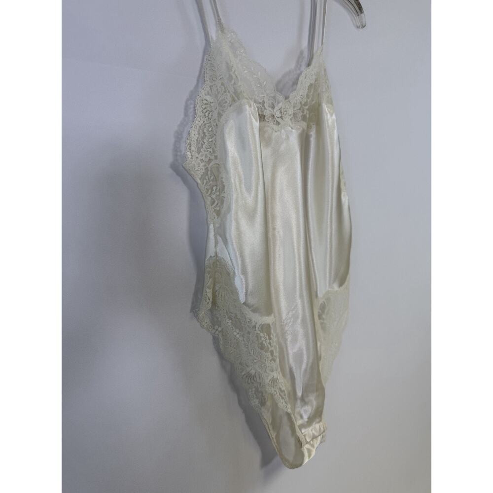 Vtg Victorias Secret Satin Lace Bodysuit Sz Small Ivory Teddy Gold Label 90s - Picture 4 of 16